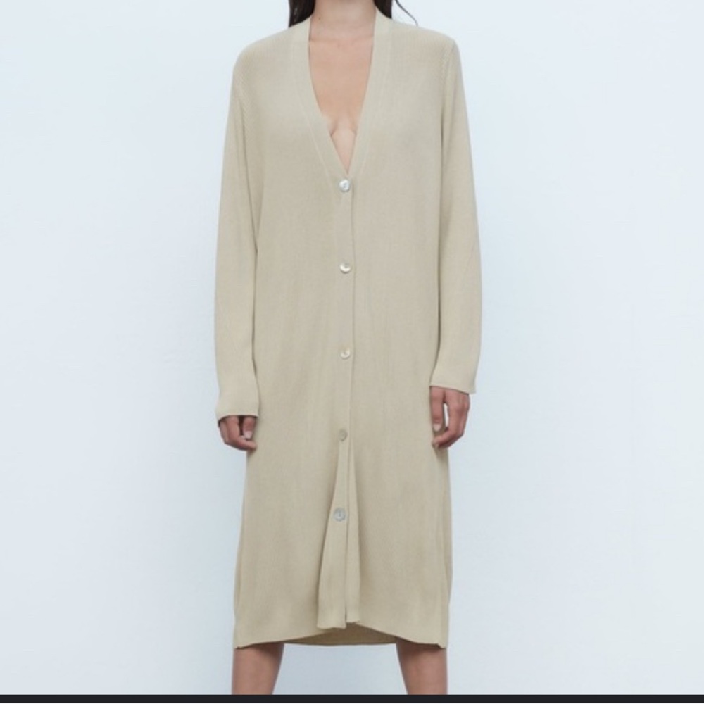 Zara Beige Button-Down Cardigan